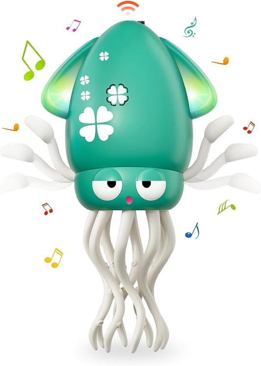 Dancing Octopus Baby Toy, Electric Crawling Squid with Obstacle Avoidance, Infant Light up Music Toys for 3 4 5 6 7 Year Old Kids, Rechargeable Tummy Time Toy Boy Girl Birthday Gifts (Green)