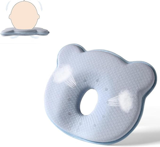 Memory Foam Baby Pillow,Cute Cartoon Bear Soft and Cozy Pillow, Breathable Bedding Set for Infants for Small Boys and Girls Prevent Flat Head