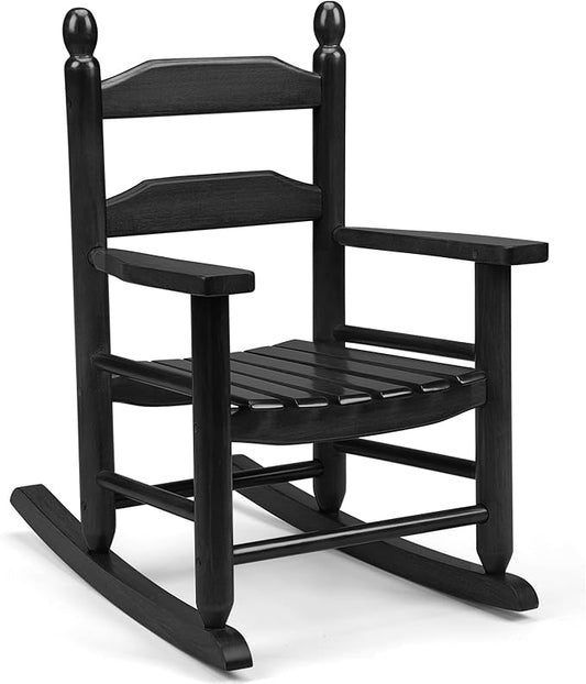 Child's Wood Porch Rocker - Perfect for Indoor or Outdoor All Weather Rocker for Garden, Lawn, Balcony, Backyard and Patio Use - Suitable for 3-7 Years Old (Black)