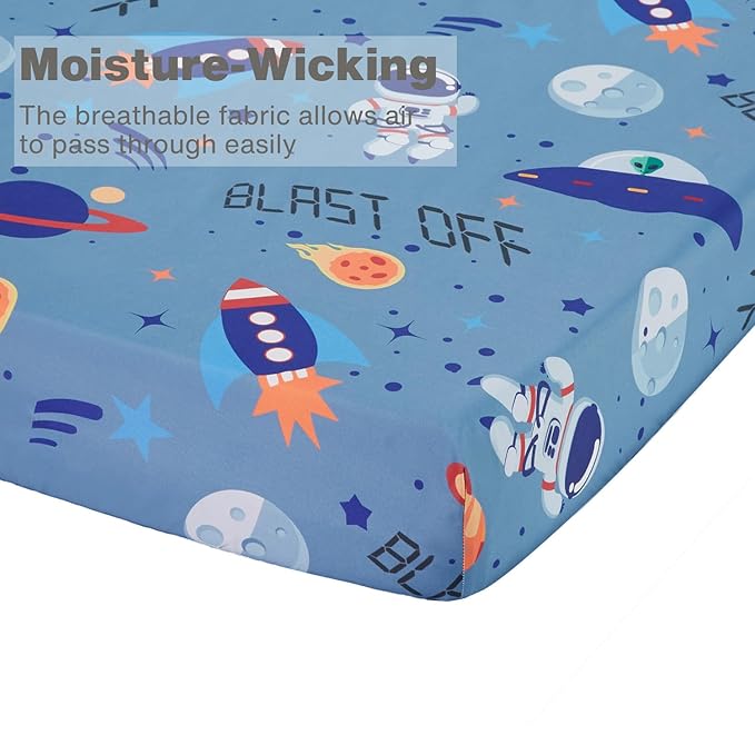 Baby Boy Fitted Crib Sheet Outerspace Adventures, 100% Soft Breathable Microfiber Baby Sheet, Fits Standard Size Crib Mattress 28in x 52in, Nursery Sheet