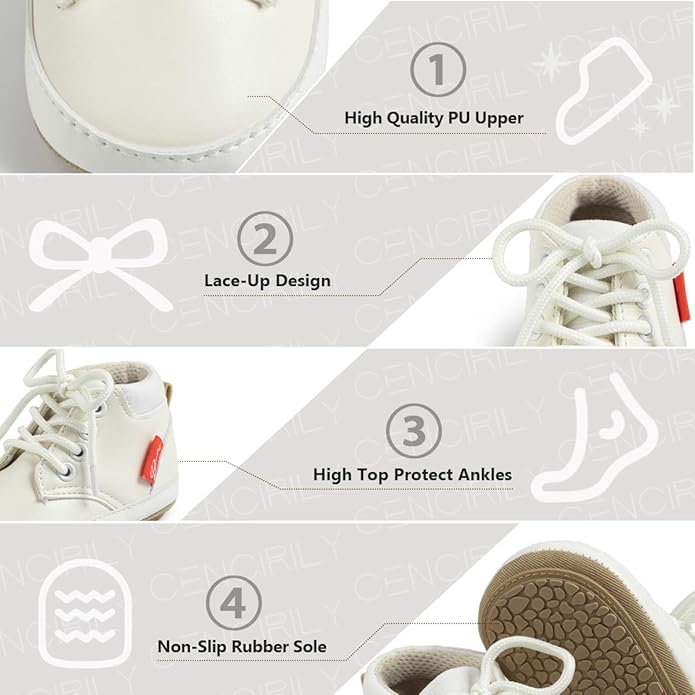 CENCIRILY Baby Boys Girls High Top Sneakers Soft Soles Anti Skid Infant Ankle Shoes Toddler Prewalker First Walking Crib Shoes