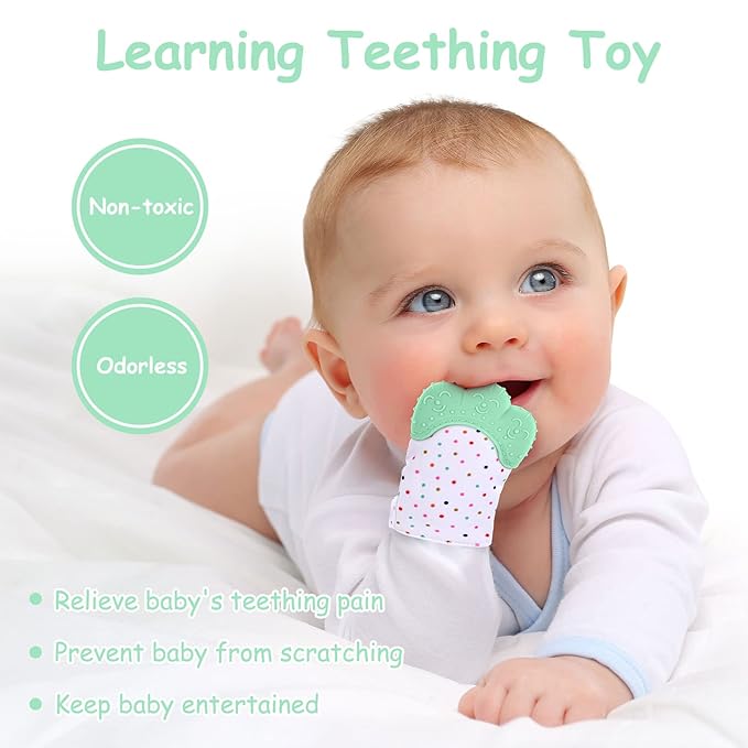 2Pack Silicone Teething Mitt, Soothing Infant Teething Mitten Pain Relief, Prevent Scratches Glove, Safe Silicone Teething Toys for 0-12 Months