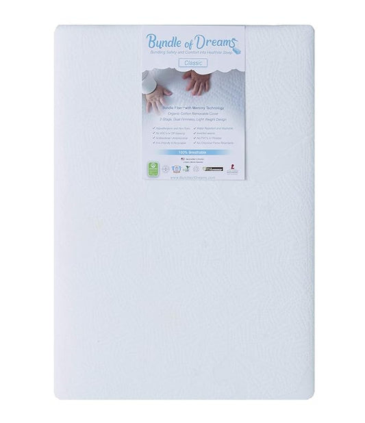BUNDLE OF DREAMS Flagship 5" Organic Cotton Cover 2 Stage Mini Crib Mattress, 100% Breathable, Hypoallergenic, Non-Toxic for Portable Cribs or Mini Cribs