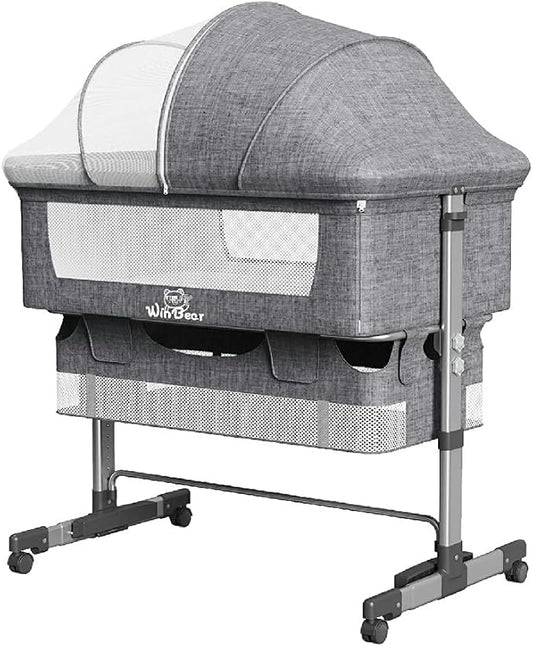 Baby Bassinets Bedside Sleeper, 3 in 1 Baby Bassinet, Adjustable Easy Folding Portable Bed, with Mosquito Nets, Large Storage Bag, Comfortable Mattresses, for Infant/Baby/Newborn (Gray)