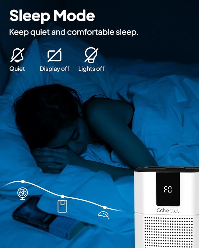 2 Pack Air Purifier for Home Bedroom, Cobectal Room Air Cleaner with H13 True HEPA 3-in-1 Filter, Aroma Function & Sleep Mode, Desktop Small Air Purifier for Office, Dorm, Hotel, RVs (White)