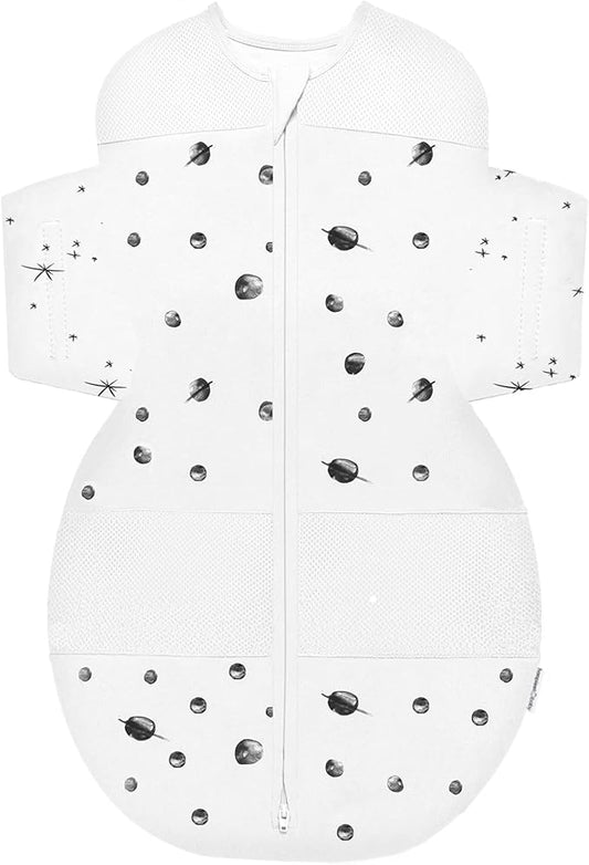 Happiest Baby SNOO Sleep Sack - 100% Organic Cotton Baby Swaddle Blanket - Doctor Designed Promotes Healthy Hip Development (Ivory Planets, Large)