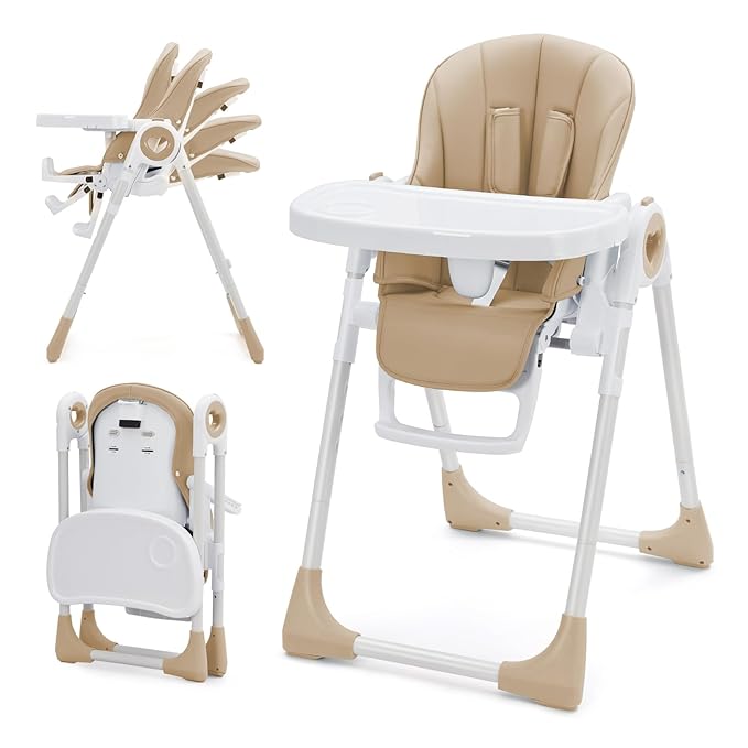 Baby High Chair for Toddlers 1-3 Years Old, Foldable Baby High Chair with Removable Tray, Lightweight Folding Chair with 5-Point Safety Harness, Multiple Recline Positions & Compact Design