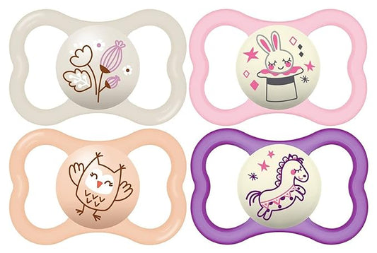 MAM Air Night & Day Baby Pacifier, for Sensitive Skin, Glows in The Dark, 6-16 Months, Girl, 4 Count