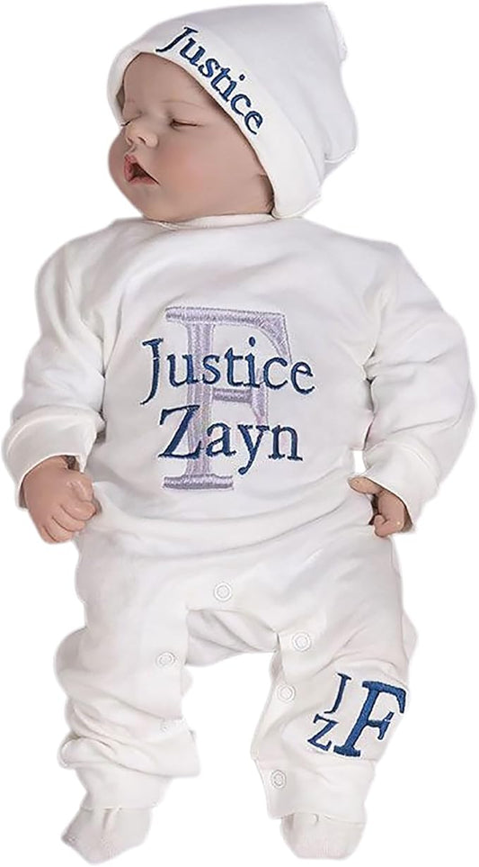 Personalized Baby Romper Hospital Newborn Coming Home Outfit Custom Embroidery Name Infant Sleepwear Gift for Baby Shower