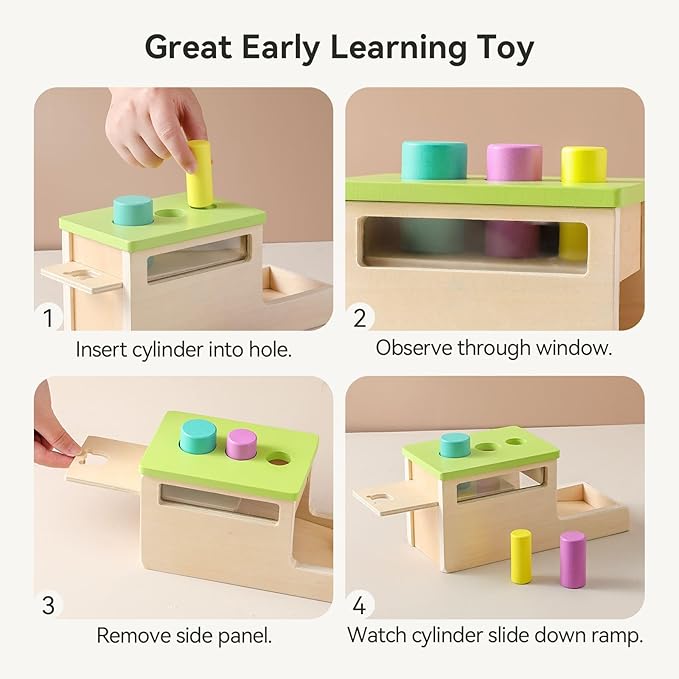 IEATFO Montessori Wooden Peg Drop Toy | Educational Size Matching Game for Toddlers | Cylindrical Drop Box Toy with Transparent Viewing Window