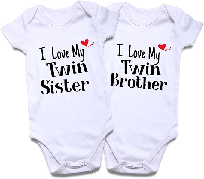 DEFAHN Funny Twins Baby Bodysuits Boys Girls Rompers 2 Pack Twin Matching Clothes Outfits for Newborn Infant
