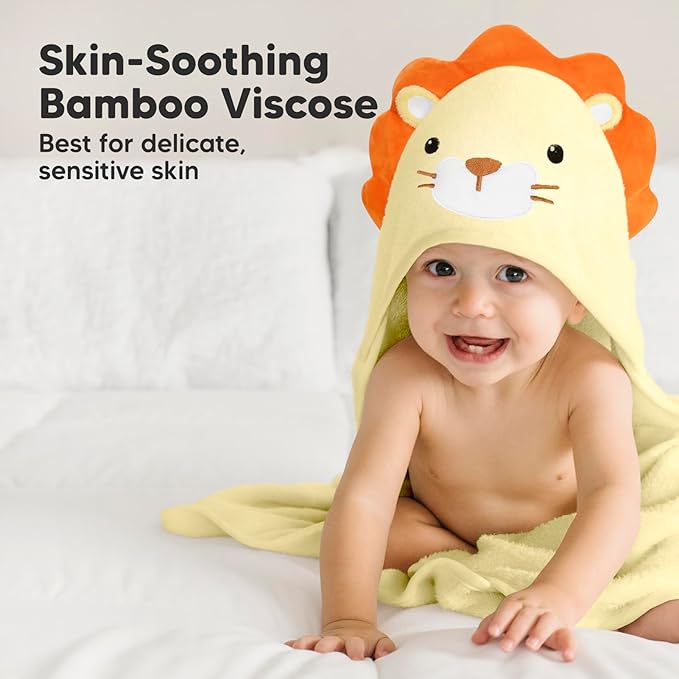 KeaBabies Hooded Baby Towel for Newborn - Viscose Derived from Bamboo Large Baby Bath Towels with Hood for Boys, Girls, Toddler, Extra Absorbent & Soft Newborn Bath Essentials (Lion)
