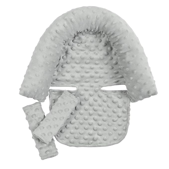 Baby Carseat Headrest and Strap Covers,Baby Carseat Head Support & Carseat Neck Cover,Infant Head Support Pillow, Toddler Headrest Cushion Pad for Carseat Strollers Carrier,Grey
