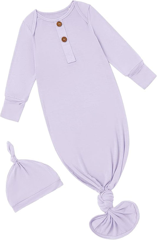 PATPAT Baby Sleeper Gown with Bamboo Viscose for Newborn Girls Boys, Knotted Nightgown with Mittens for Infant Home Coming