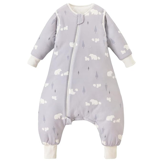 3.5 TOG Super Soft Thick Detachable Long Sleeves Sleep Sack with Feet, 100% Cotton Winter Warm Toddler Sleep Sack, Bear, Size L