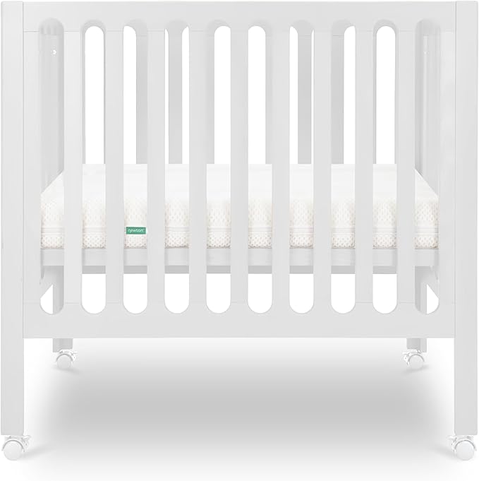 Newton Baby Galileo Mini Crib Solid Beech Wood with Wheels in White Color, Adjustable Mattress Height, Ultra-Safe Non-Toxic Finish, Mini Crib Mattress Included
