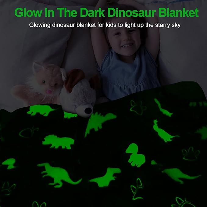 Dinosaur Glow in The Dark Blanket for Kids, Toddler Blanket for Boys, Dinosaur Gifts for Boys/Kids, Soft Fleece Blanket Throw, Birthday Gifts 40"x60"