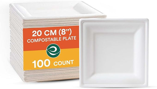 ECO SOUL Pearl White Square Paper Plates (100, 8 Inch)
