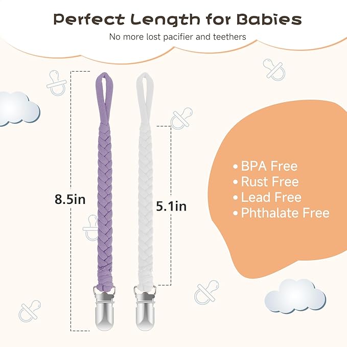 Pacifier Clip for Boys and Girls 6 Pack Baby Pacifier Holder Leash 100% Handmade Braided Fits All Pacifiers & Teething Toys Modern Unisex Baby Gift (Charming Pastels)