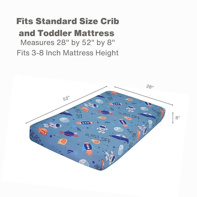 Baby Boy Fitted Crib Sheet Outerspace Adventures, 100% Soft Breathable Microfiber Baby Sheet, Fits Standard Size Crib Mattress 28in x 52in, Nursery Sheet