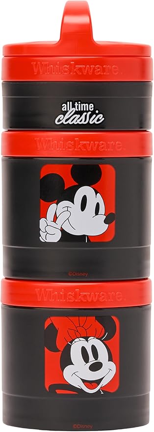 Whiskware Disney Mickey Mouse and Friends Stackable Snack Containers for Babies, Toddlers, and Kids, 3 Stackable Snack Cups for School and Travel, Cupholder Friendly, All Time Classic!