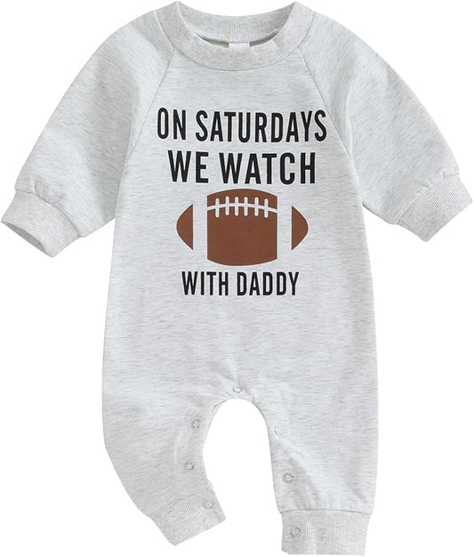 Honganda Infant Baby Boys Girls Football Season Jumpsuit Watch Football with Daddy Funny Romper Playsuit Sweatshirt