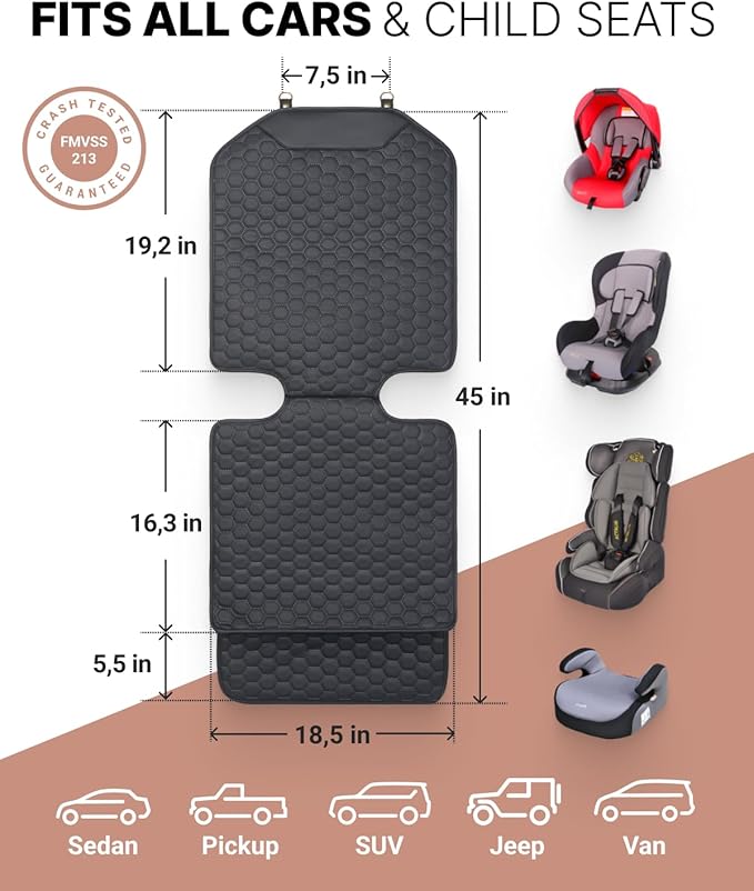Premium Leather Car Seat Protector 2 Pack for Child Cover from Dirt - Infant Protector for Back/Front Booster Protector Under Baby Car Seat Waterproof Black