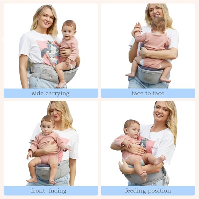 Baby Carrier with Adjustable Strap and Pocket, Ergonomic Hip Holder for Newborns & Toddlers (Light Grey)