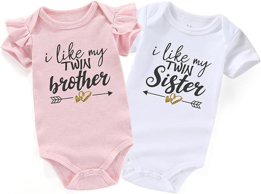 I Like My Twin Brother Sister Newborn Twins Outfits Boy And Girl Baby Items outfits matching