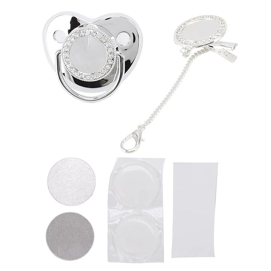 Baby Pacifier, Stylish DIY Photo Decoration Infant Bling Pacifier Clip Set for Newborn (Silver M)