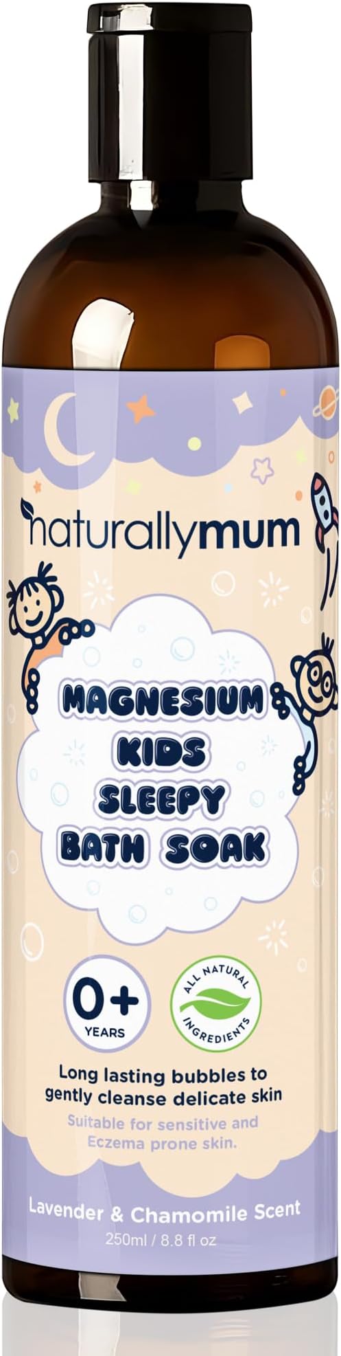 Kids Magnesium Sleepy Bath Soak - Bubble Bath - All-Natural & Calming - Suitable for Newborns with Dry & Sensitive Skin - Lavender & Chamomile Essential Oils – Made in UK - 8.8fl oz