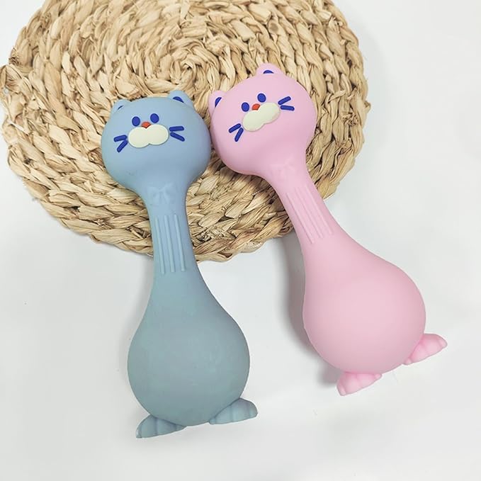 Teether Rattle Toys Cat Silicone Teether Rattle for Baby Food Grade Silicone (Pink)