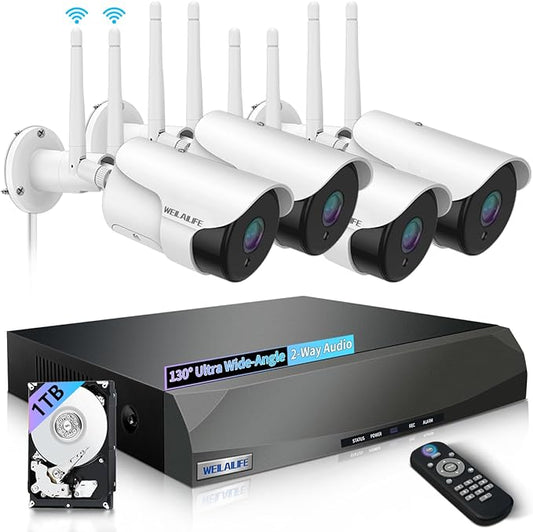 WEILAILIFE 【2-Way Audio】 5MP Outdoor Wireless Security Camera System, WiFi Video Surveillance, Wireless Surveillance Camera System