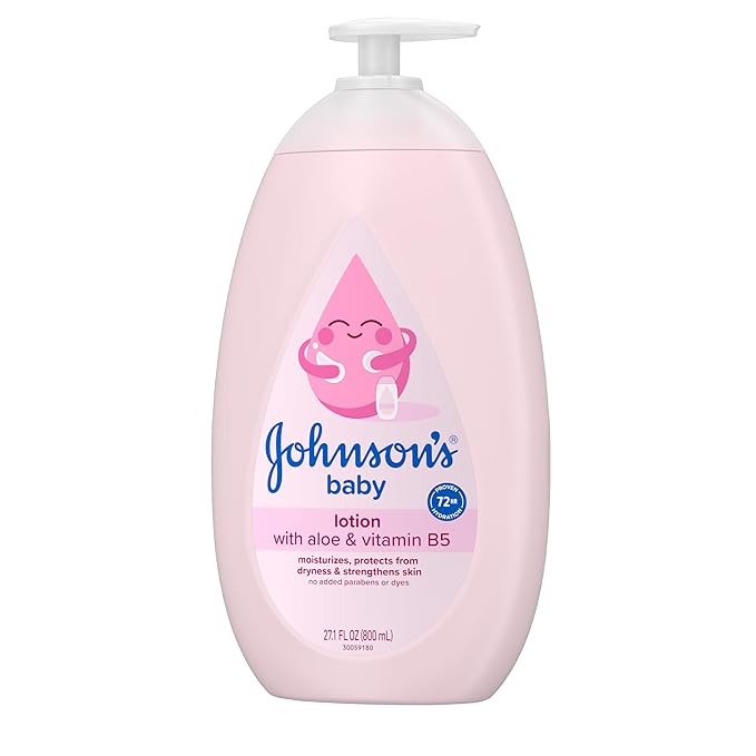 Johnson's Baby Lotion with Coconut Oil, Aloe Vera & Vitamin B5, 72 HR Hydration, Skin Moisturizer, Hypoallergenic, Safe for Newborn, Protects From Dryness & Strengthens Skin, 27.1 fl. Oz