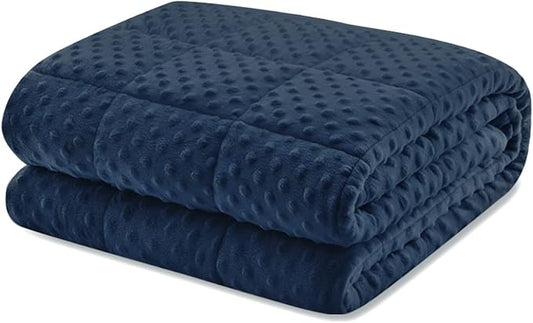 Weighted Blanket Twin 15lbs for Adult(48"×78",Navy Blue) Breathable Soft Minky Weighted Throw Blanket for All Season,Heavy Blanket with Premium Glass Beads