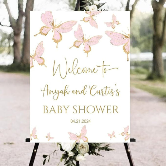 Personalized Baby Shower Sign, Baby Shower Welcome Sign Theme Girl Boy, Pink Butterfly Baby Shower Welcome Sign, Baby Shower Yard Sign, OHG