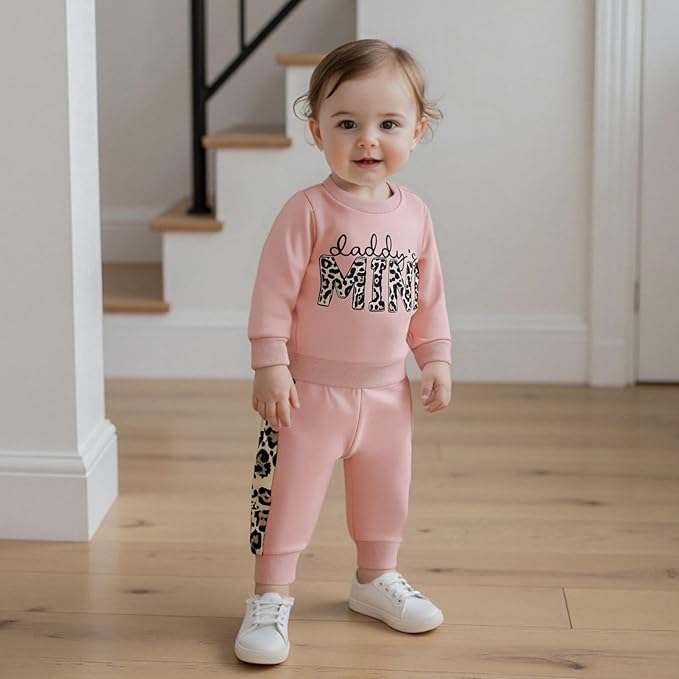 Kupretty Baby Girl Fall Winter Clothes Toddler Outfit Letters Graphic Crewneck Sweatshirts + Joggers Pants Set