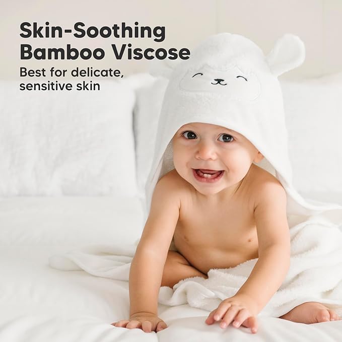 KeaBabies Hooded Baby Towel for Newborn - Viscose Derived from Bamboo Large Baby Bath Towels with Hood for Boys, Girls, Toddler, Extra Absorbent & Soft Newborn Bath Essentials (Lamb)