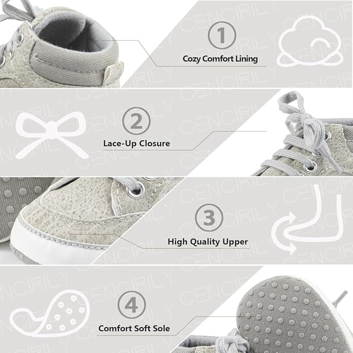 CENCIRILY Baby Boys Girls High Top Sneakers Soft Soles Anti Skid Infant Ankle Shoes Toddler Prewalker First Walking Crib Shoes