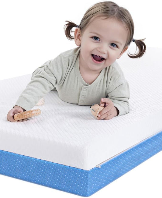 Extra Thick 5” Dual-Sided Crib Mattress – Gel Memory Foam Infant & Toddler Mattress, Cooling & Breathable Hypoallergenic Removable Cover, Fits Standard Cribs 52"x27.5"x5''