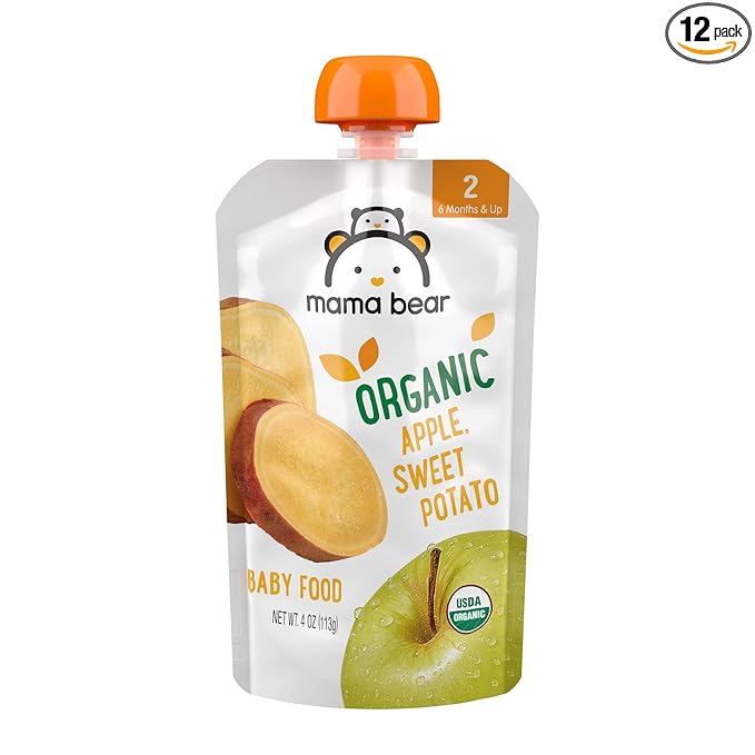 Amazon Brand - Mama Bear gluten free Organic Baby Food, Stage 2, Apple, Sweet Potato, 4 ounce (Pack of 12)