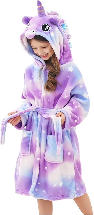 Doctor Unicorn Girls Fleece Hooded Robe Toddler Warm Fuzzy Bathrobe