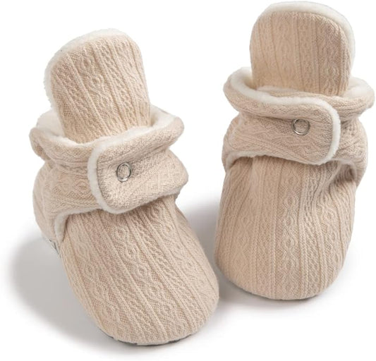 Sawimlgy Newborn Infant Baby Girl Boy Cotton Booties Stay On Sock Slippers Soft Bedroom Shoes Non-Skid Ankle Boots With Grippers Toddler Crib Warm Shoe First Walker Birthday Shower