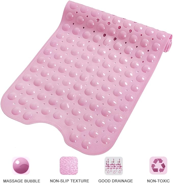 Linoows Bathtub and Shower Mats, Extra Long Non-Slip Bath Tub Mat 39 x 16 Inch, Machine Washable Bathmat with Suction Cups & Drain Holes for Bathroom Floor, Pink