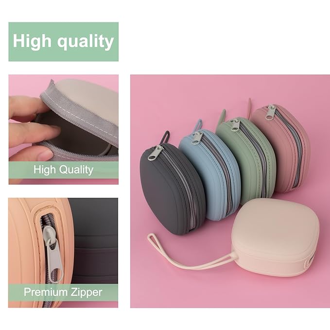 2 Pack Silicone Pacifier Holder Case, Portable Pacifier Case For Diaper Bag, BPA Free Newborn Baby Pacifiers Silicone Pouch For Boys & Girls (Sage+Ether)