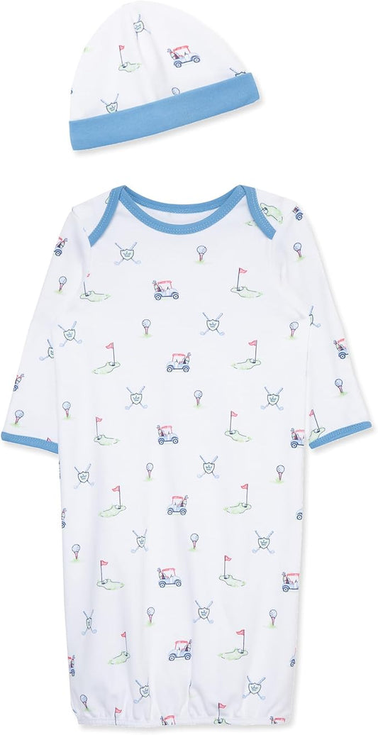 Little Me Clothes for Baby Boys' 2-Piece Nightgown and Cap Set 100% Cotton with Elastic Bottom, Baby Essentials, 0-3 Months