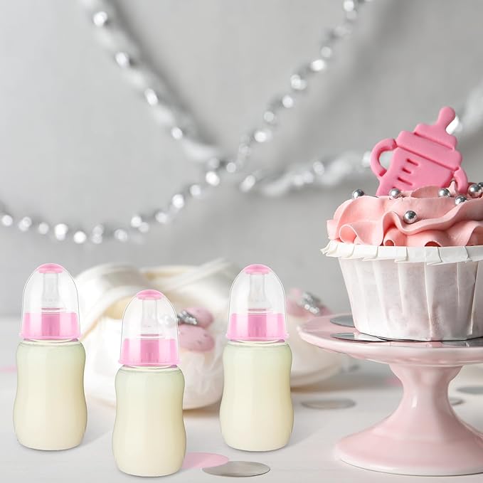 30 Pcs Baby Shower Favors Party Game Mini Baby Bottles Gift Sets for Boy Girl Gender Reveal Birthday Party Supplies Gift (Pink)