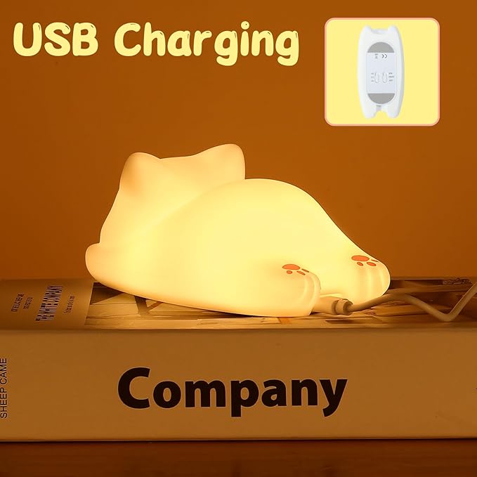 ZKLiLi Night Light for Kids Cute Cat Lamp,16 Colors+Tap+Remote+Silicone Kids Night Light,USB Rechargeable Cat Night Lights for Room Decoration