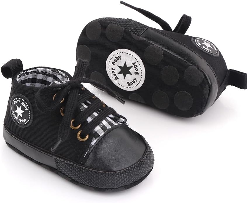 Unisex Baby Boys Girls Shoes, Newborn Infant Non-Slip Canvas Denim High Top Sneakers, Toddler First Walkers Shoes