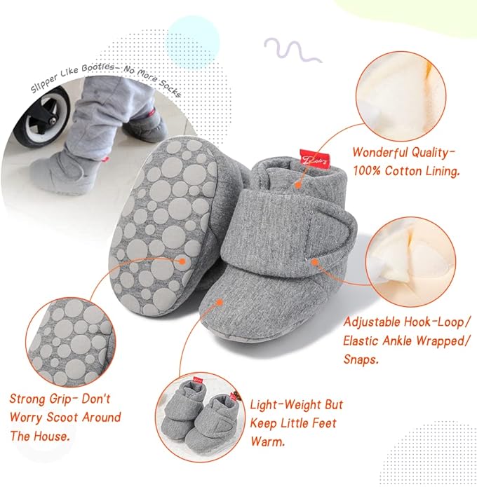 Sawimlgy Newborn Infant Baby Girl Boy Cotton Booties Stay On Sock Slippers Soft Bedroom Shoes Non-Skid Ankle Boots With Grippers Toddler Crib Warm Shoe First Walker Birthday Shower